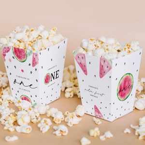 Watermelon Birthday Popcorn Box - Summer Party Treat Containers - One in a Melon Birthday Snack Box - Editable Instant Download