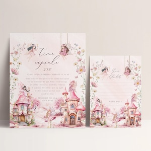 Cápsula do tempo da festa de aniversário de fadas - Caixa de memória personalizada com tema Fairy First - Modelo editável de fada mágica - Download instantâneo