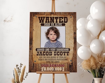 Editable Western Wanted Poster Template - Western Outlaw Reward Sign - Wild West Cowboy Theme Birthday Banner - Editable Instant Download