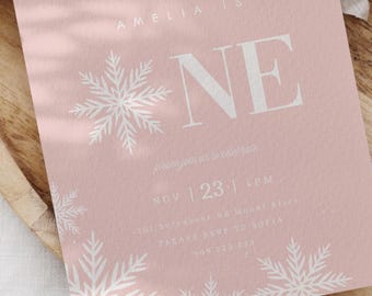 Snowflake Birthday Invitation: Editable Winter First Birthday Party Invite (Digital Download)