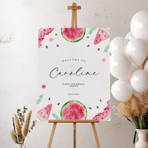 Watermelon Birthday Welcome Sign - Summer Party Party Decor - Watermelon Slices Party Sign - One in a Melon Statboard - Instant Download