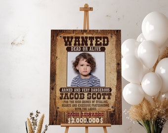 Editable Western Wanted Poster Template - Western Outlaw Reward Sign - Wild West Cowboy Theme Birthday Banner - Editable Instant Download