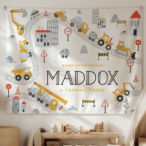 Construction Birthday Backdrop: Editable Builder Party Banner (Digital Download)