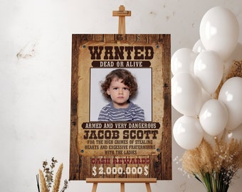 Editable Western Wanted Poster Template - Western Outlaw Reward Sign - Wild West Cowboy Theme Birthday Banner - Editable Instant Download
