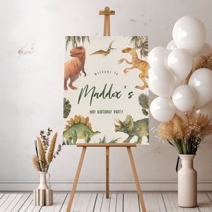 Dinosaur Birthday Welcome Sign - Personalized Dinosaur Theme Party Decor - Trex Party Sign - Dino Statboard - Editable Instant Download