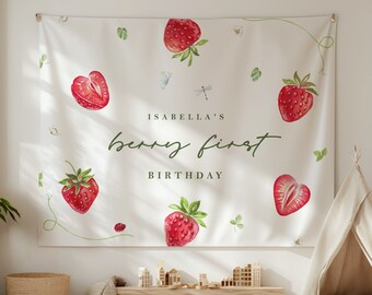 Erdbeer-Deko-Set Zum 1. Geburtstag – Hintergrund, Banner & Ballons Für Süße Mädchenpartys