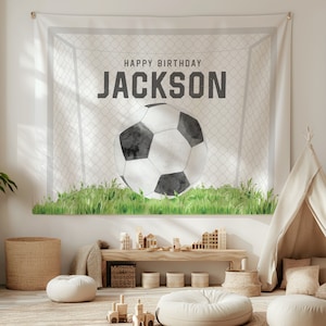 Fußball-Geburtstag-Kulisse - Benutzerdefinierte Fußball-Thema Party-Banner - Sportfeier-Thema - Tor-Kick-Party - Bearbeitbarer Sofort-Download