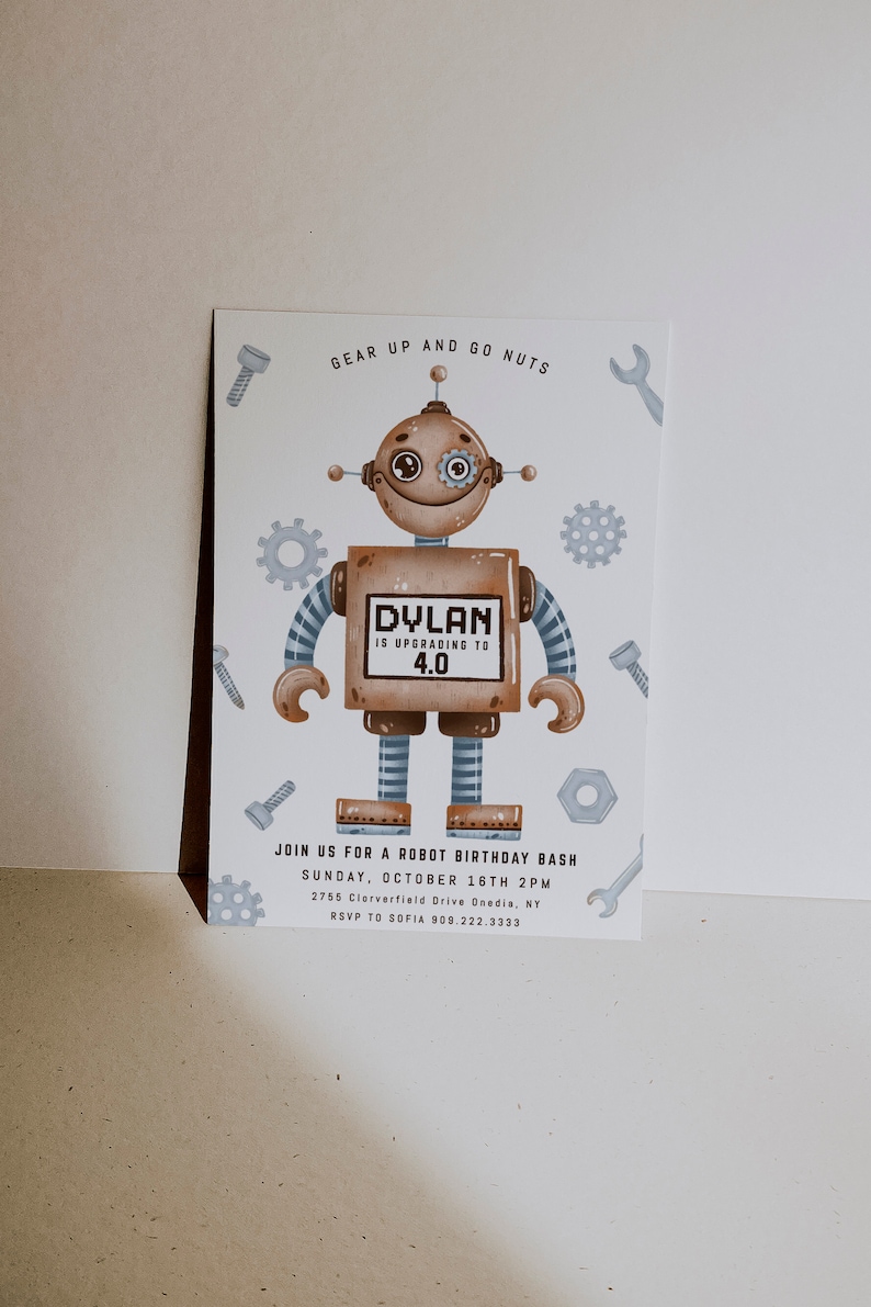 Robot Birthday Invitation Template: Editable Robotics Party Invite ...
