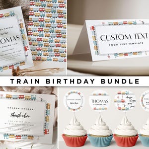 Paquete de cumpleaños con tema de tren: decoraciones de cumpleaños Chugga Chugga Two Two: plantilla editable para fiesta de ferrocarril: descarga instantánea editable