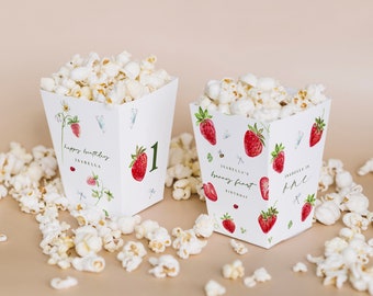 Strawberry Birthday Popcorn Box - Berry First Party Treat Containers - Berry Sweet Birthday Snack Box - Berries - Editable Instant Download