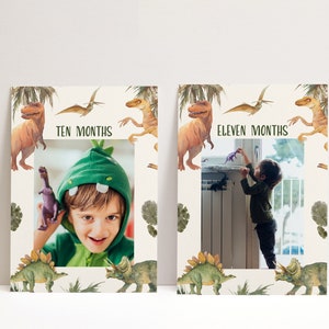 Dinosaur Birthday Photo Banner - Jurassic Party Decor - Customizable Dino Theme Decoration - Trex Monthly Milestone Card - Instant Download