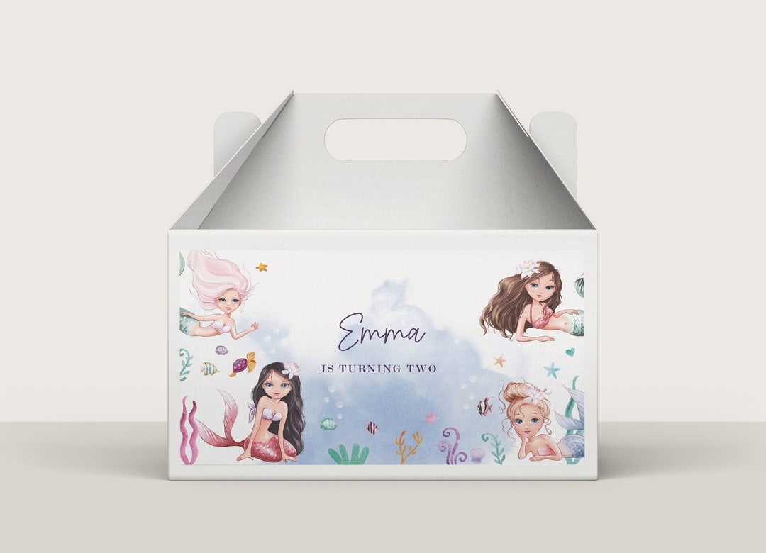 Mermaid Gable Box Mermaid Birthday Favor Box Labels Editable - Etsy UK