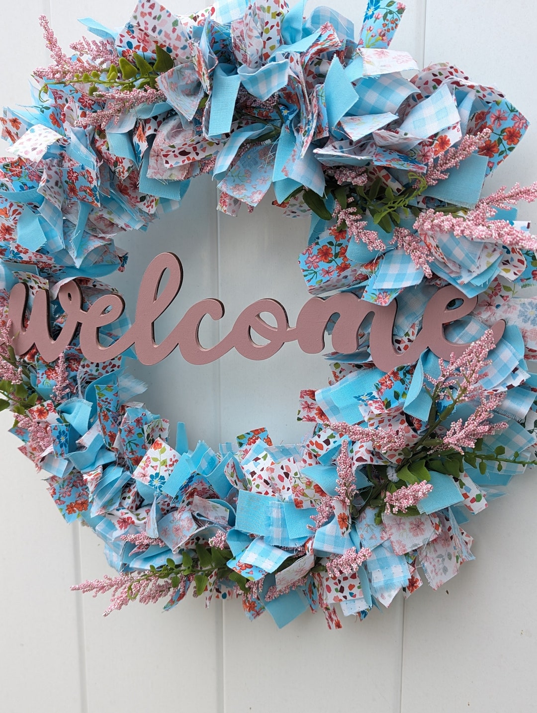Welcome Long Rag Blue and Pink Welcome Rag Wreath - Etsy