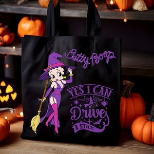 Betty Boop Witch Black Halloween Canvas Tote Bag Gift for Her Custom