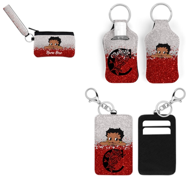 Black Betty Boop Inspired Accessory Gift Set 6B  Personalized Monogram Coin Purse  Hand Sanitizer Holder Credit Card Holder Handmade