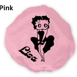 Personalized Satin Bonnet – Wide Band Sleep Cap with Betty Boop Style Design – Custom Name – Silk Feel Hair Protection for Women & Girls
