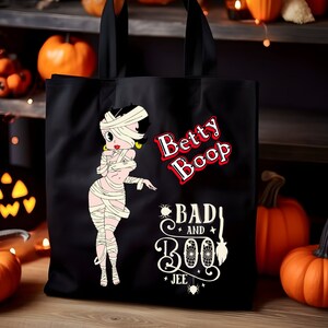 Betty Boop Mummy Black Halloween Canvas Tote Bag Gift for Her