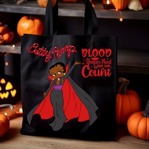 Vampire Afro American Betty Boop Black Halloween Canvas Tote Bag Gift for Her Custom Afro