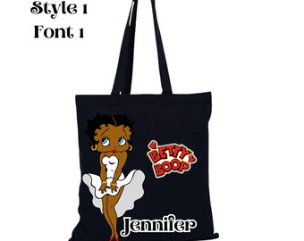 Cadeau personnalisé Tote bag Betty Boop en toile noire afro-américaine Cadeau pour elle Afro-américaine personnalisée