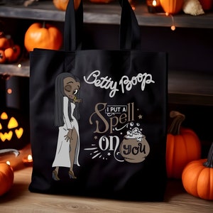 Afro American Betty Boop Restless Spirt Black Halloween Canvas Tote Bag Gift for Her Custom Afro