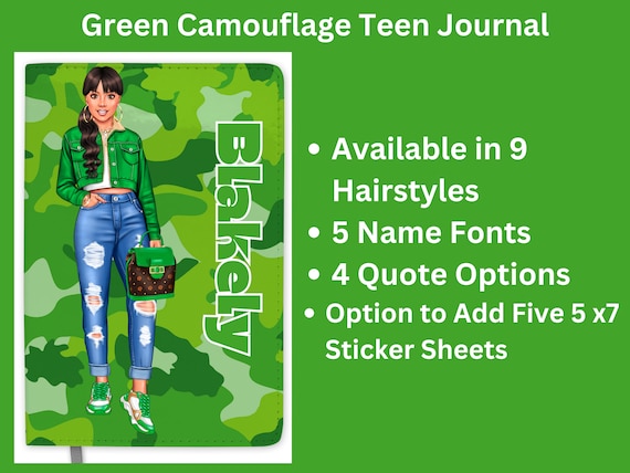 Personalized Green Journal for Teenage Girls Who Loves Camouflage Custom  Gift for Teen Girls 