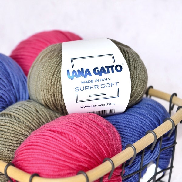 Lana Gatto Super Soft 100% merino wool extrafine knitting yarn, Italian yarn, soft wool yarn for baby, Light Worsted Weight 125m 50gr