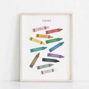 PrintABLE Colors Poster for kids, Crayones Nursery Educational Wall Art Print, Preschool Montessori Homeschool Classroom Decor