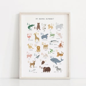 PRINTABLE Animal Alphabet Poster for kids, Alphabet Educational Poster, Toddler Nursery Wall Art, ABC Montessori Homeschool Classroom Decor