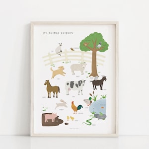 PRINTABLE My Animal Friend Poster for Kids, Familiar Animals Educational Poster, Farm Animal Toddler Nursery Wall Art, Montessori Wall Decor