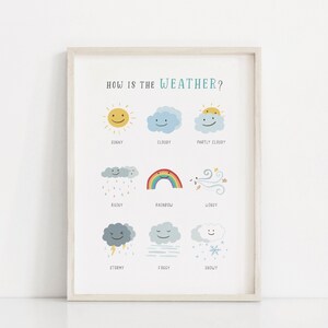 Graphique météo imprimable, Affiche éducative météo préscolaire, Décor mural de classe, Montessori Comment est l’art mural météo