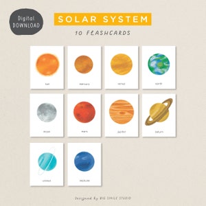 PRINTABLE Solar System Flashcards For Kids, Montessori Toddler Preschool Homeschool Classroom Space Planet Cards, Educational Materials