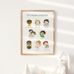 PRINTABLE Feelings Chart and Calming Techniques Poster for Kids, Set of ...