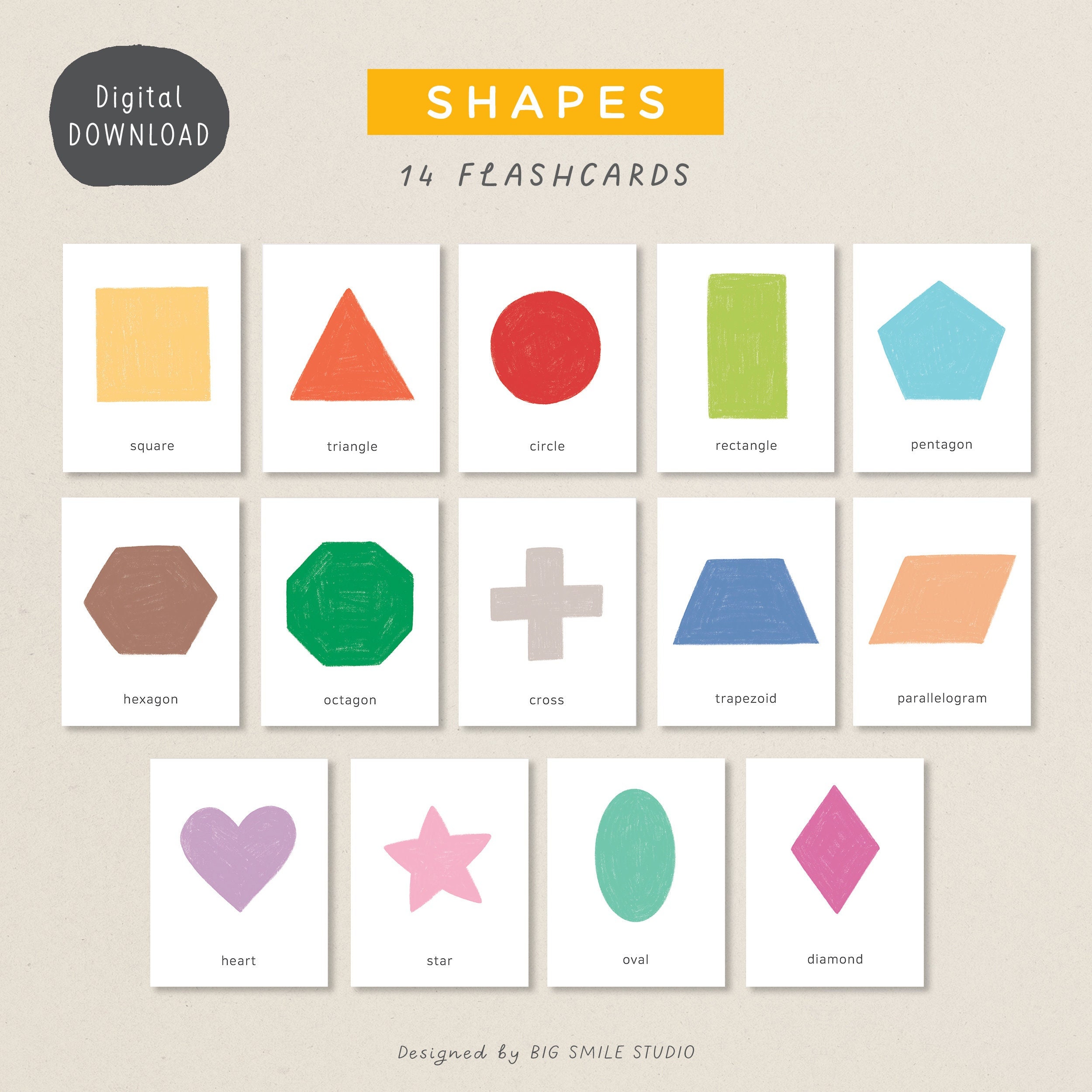 PRINTABLE Shapes Flashcards for Kids, Montessori Toddler Preschool ...