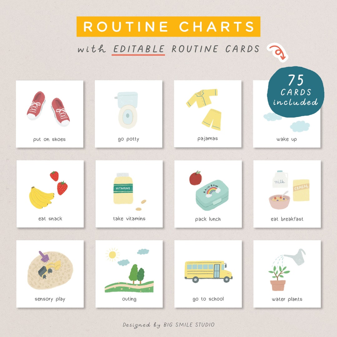 Routine Charts With Visual Cards for Kids Printable, Toddler Daily ...