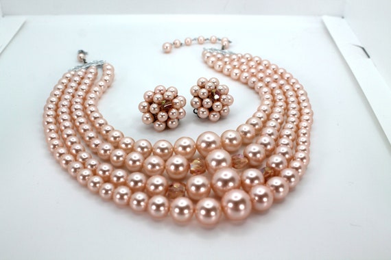 Vintage Pink Pearl Glass Bead Necklace Knotted Spacers Classic Jewelry Gift VivianJoel.com