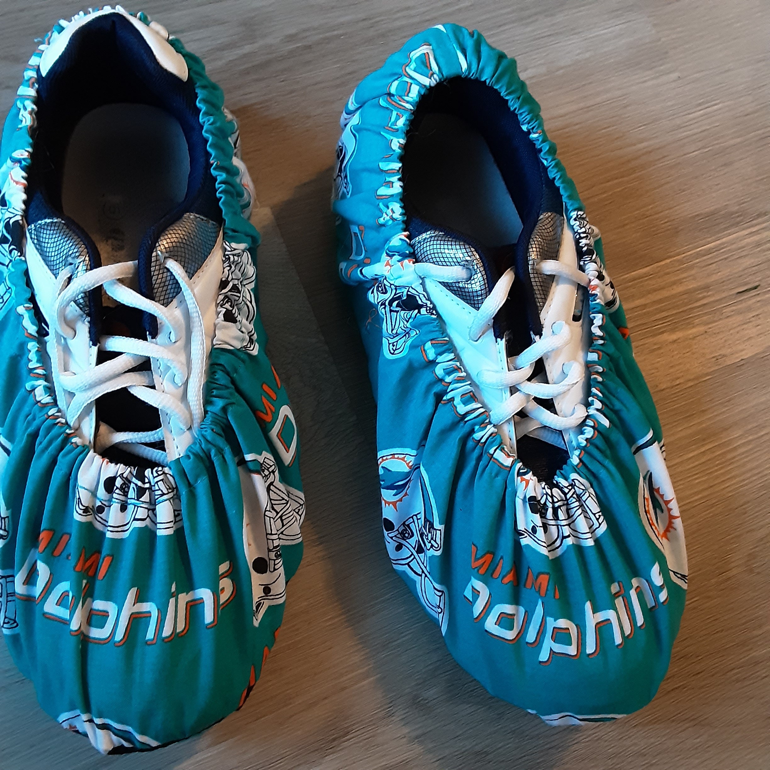 Miami Dolphins bowling shoe cover design