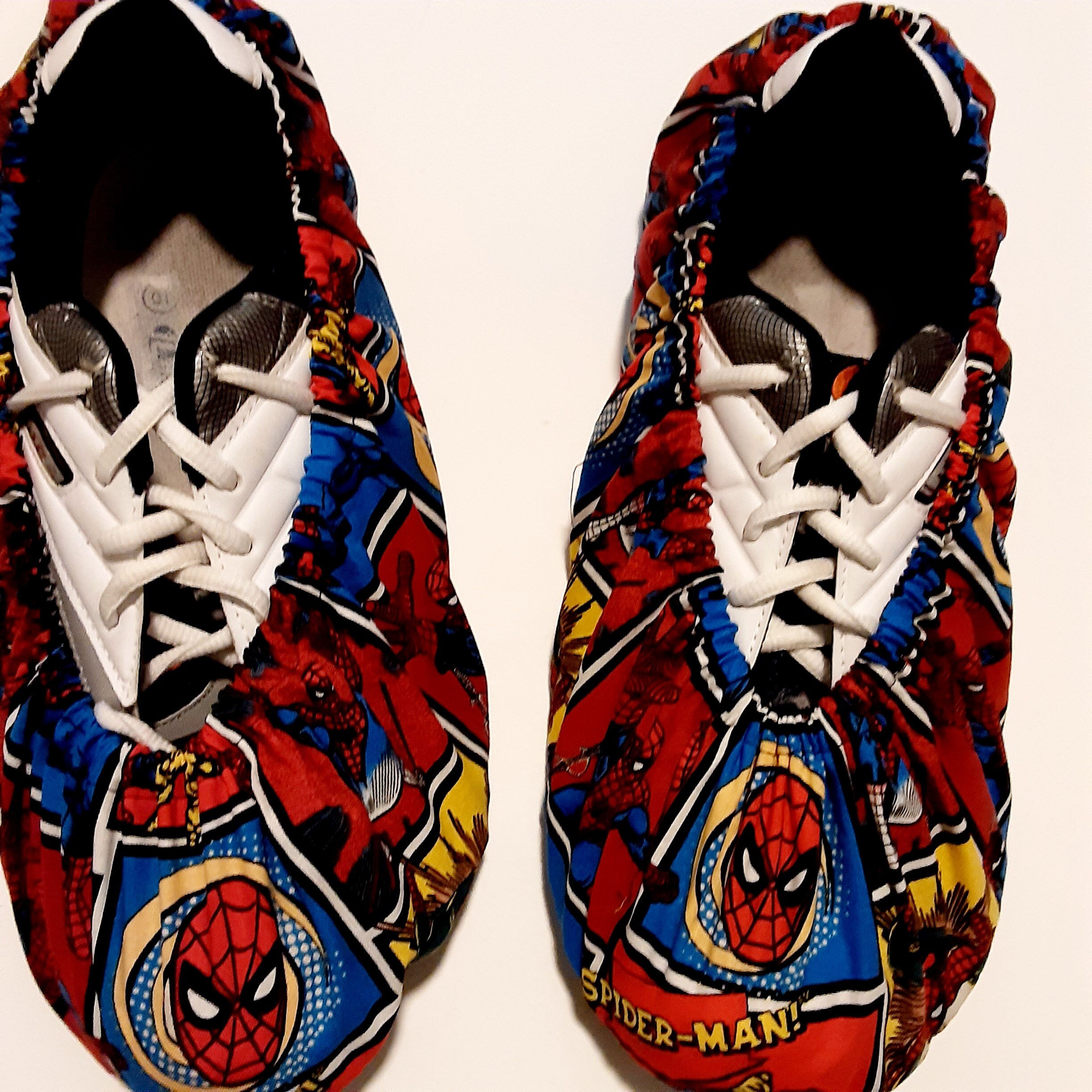More red Spider-Man design bowling shoe covers