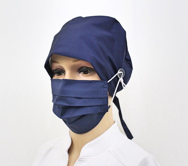 Solid Navy Black Surgical Scrub Cap With Ear Saver Buttons / Etsy