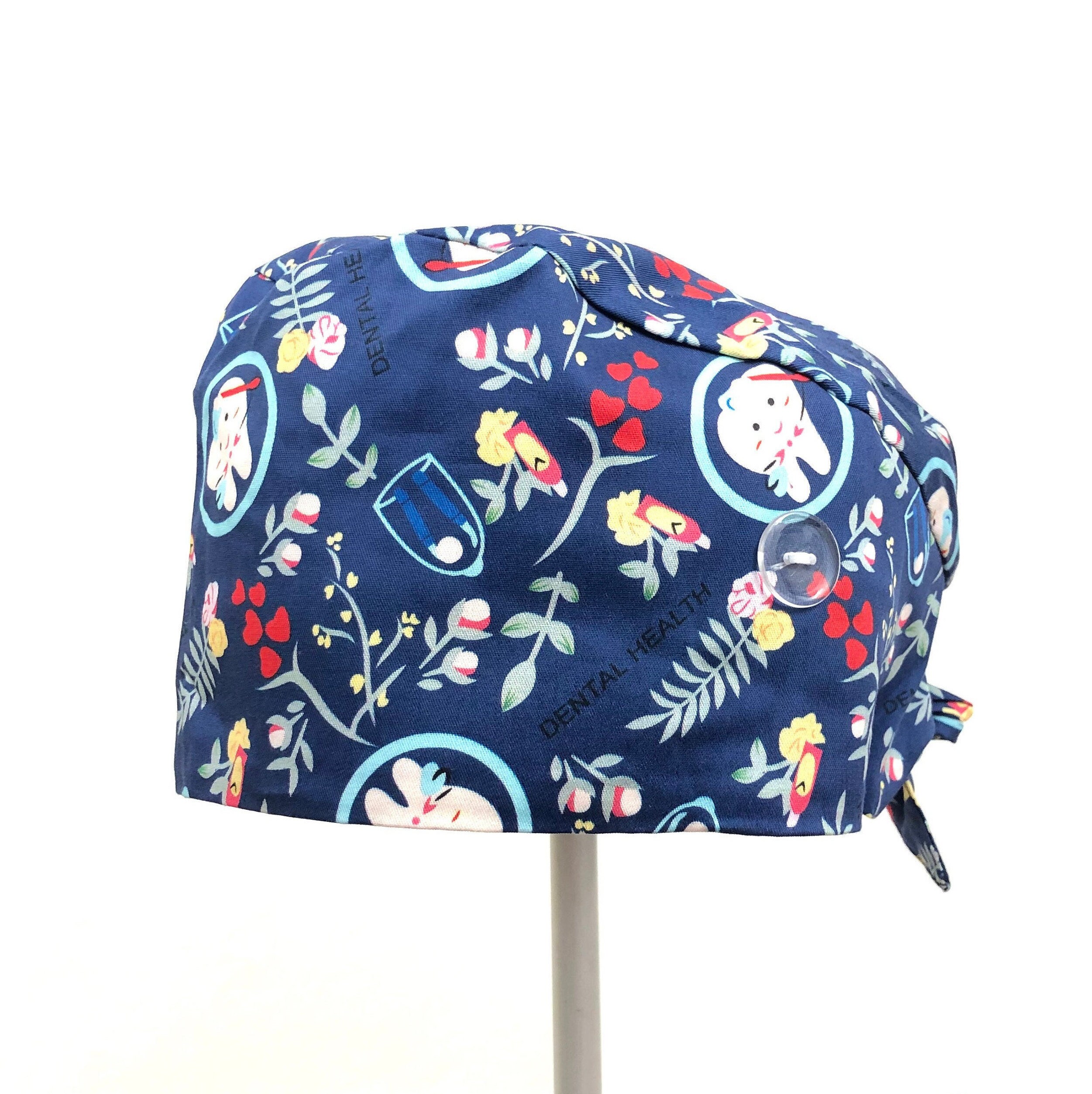Dental Surgical Scrub Cap, Tooth Print Scrub Cap with Buttons Ear Sav…