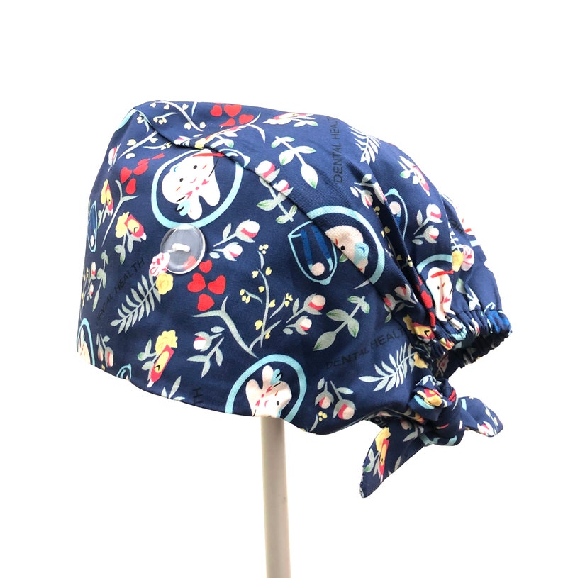 Dental Surgical Scrub Cap Tooth Print Scrub Cap With Buttons Etsy