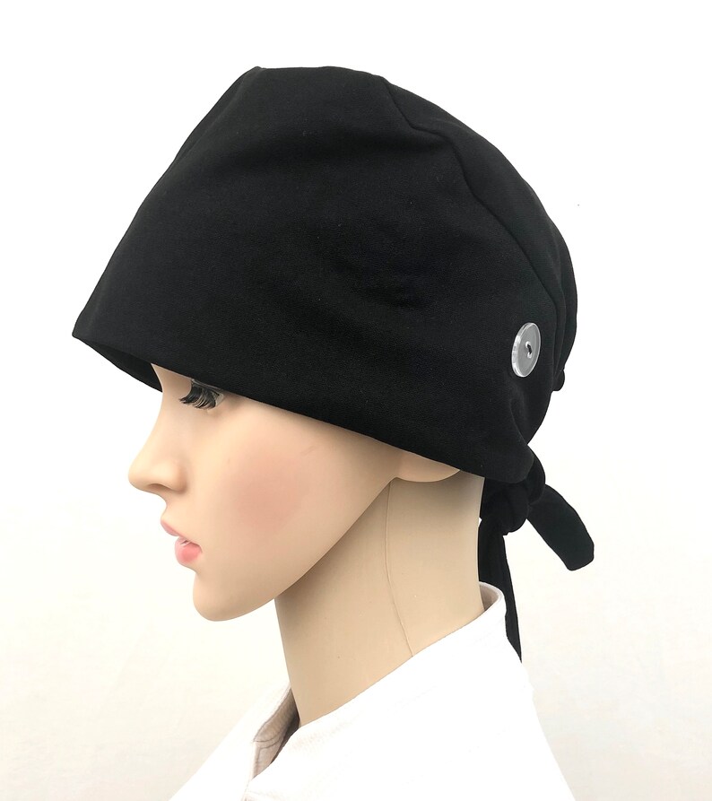 Solid Navy Black Surgical Scrub Cap With Ear Saver Buttons / Etsy