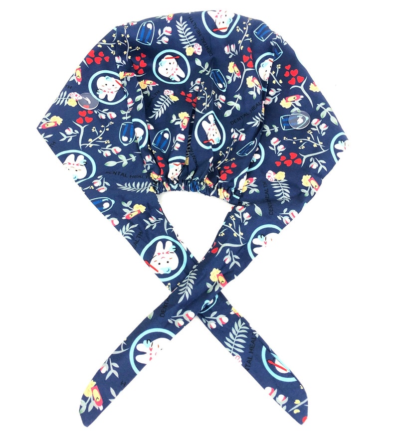 Dental Surgical Scrub Cap Tooth Print Scrub Cap With Buttons Etsy