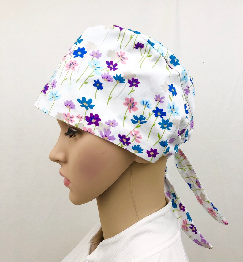 Floral Surgical Scrub Cap Hat for Women with Buttons Ear Saver Etsy