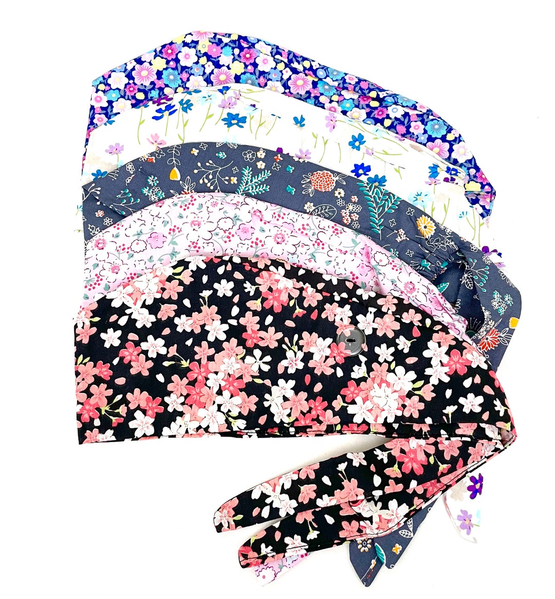 Floral Surgical Scrub Cap Hat for Women With Buttons Ear Saver ...