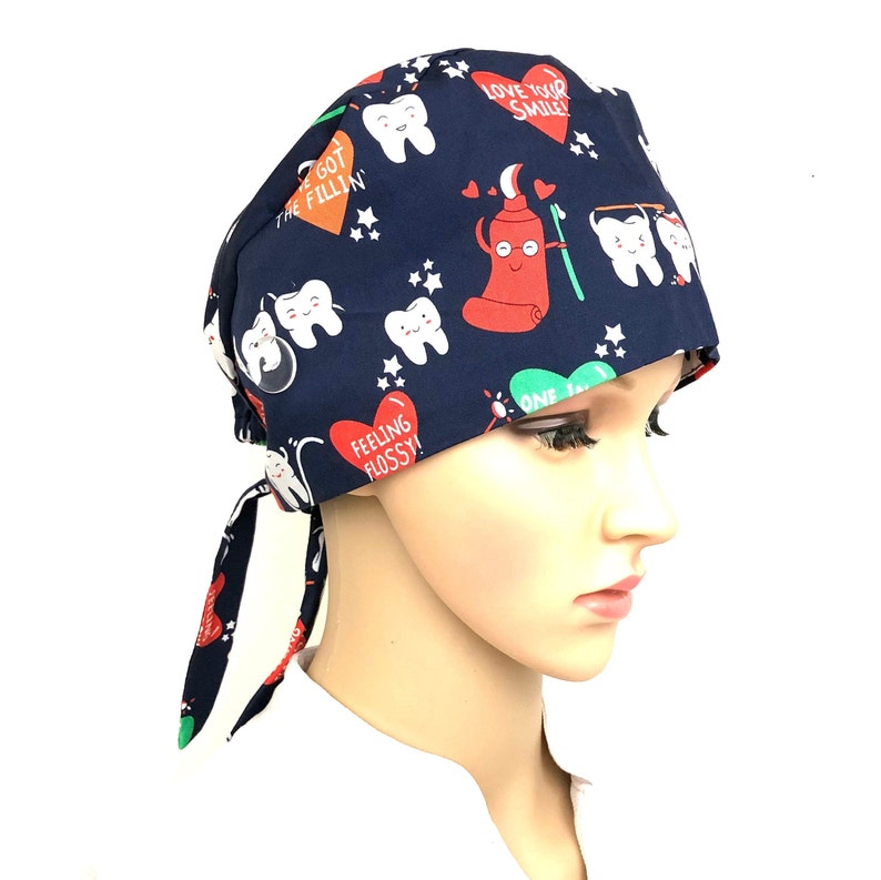 Dentist Surgical Scrub Cap Hat with Buttons Tooth Print Etsy 日本