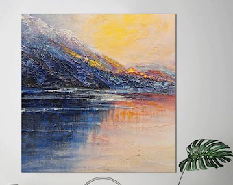 3d Abstract mountains Mountain Landscape Abstract Canvas Oil Painting Original Minimalist Sunset Acrylic Painting Large Wall Art Modern art