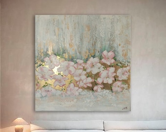 White flower painting abstract white flowers delicate painting in the bedroom white art with gold interior painting on canvas flower art