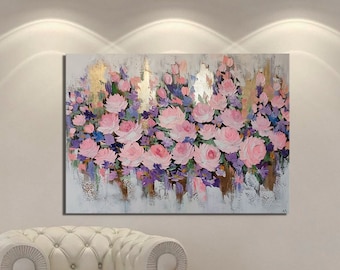 Original Rose Painting, Abstract Flower Still Life, Textured 3D Art