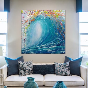Abstract Ocean Waves Painting, Texture Waves Painting on Canvas, Seascape Canvas Wall Art, Blue Abstract Painting Sea Wave Painting wave art