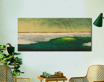 Original Green Oil Painting, Abstract Seascape Textured Wall Art
